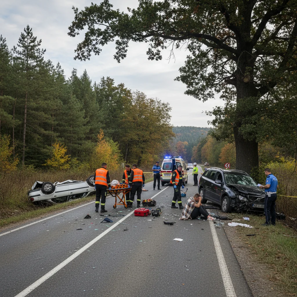 Accident cu șase răniți în județul Neamț, după o depășire soldată cu pierderea controlului autoutilitarei, aproape de Piatra Neamț