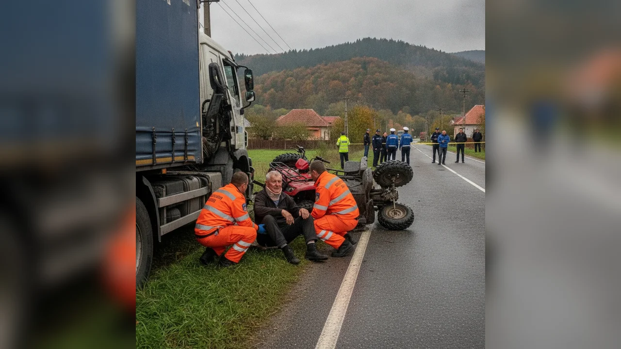 Accident în Crăcăoani: Bărbat de 83 de ani rănit după impact ATV-auto