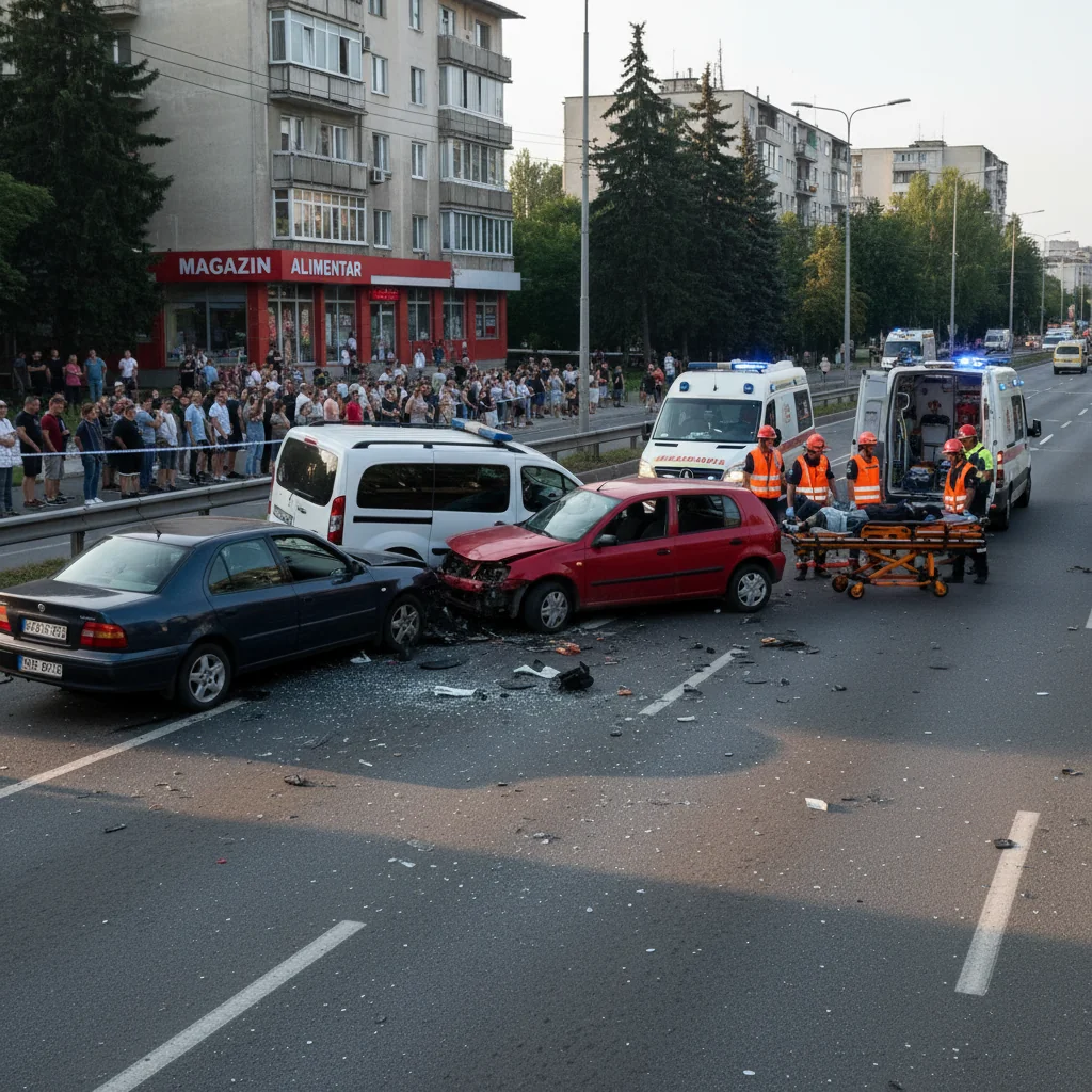 Accident rutier cu trei mașini la Roman, șase persoane rănite și transportate la spital