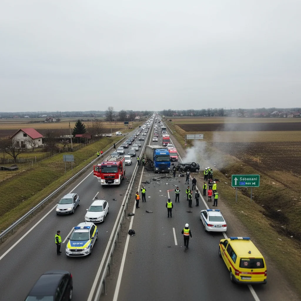 Accident rutier grav pe E85, aproape de Piatra Neamț, în comuna Săbăoani