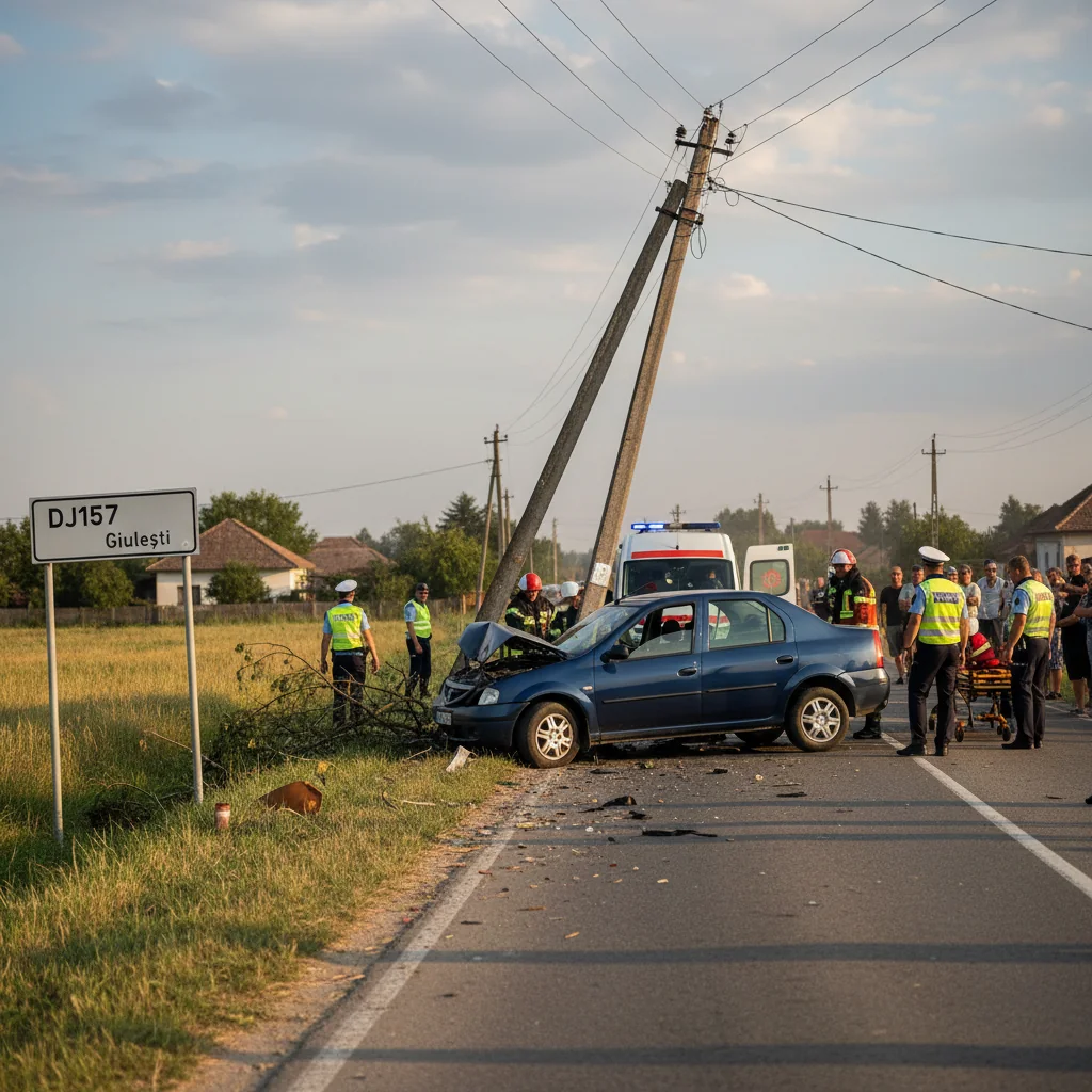 Accident rutier raportat în Giulești, DJ157, lângă Piatra Neamț, înregistrat pe o platformă de monitorizare