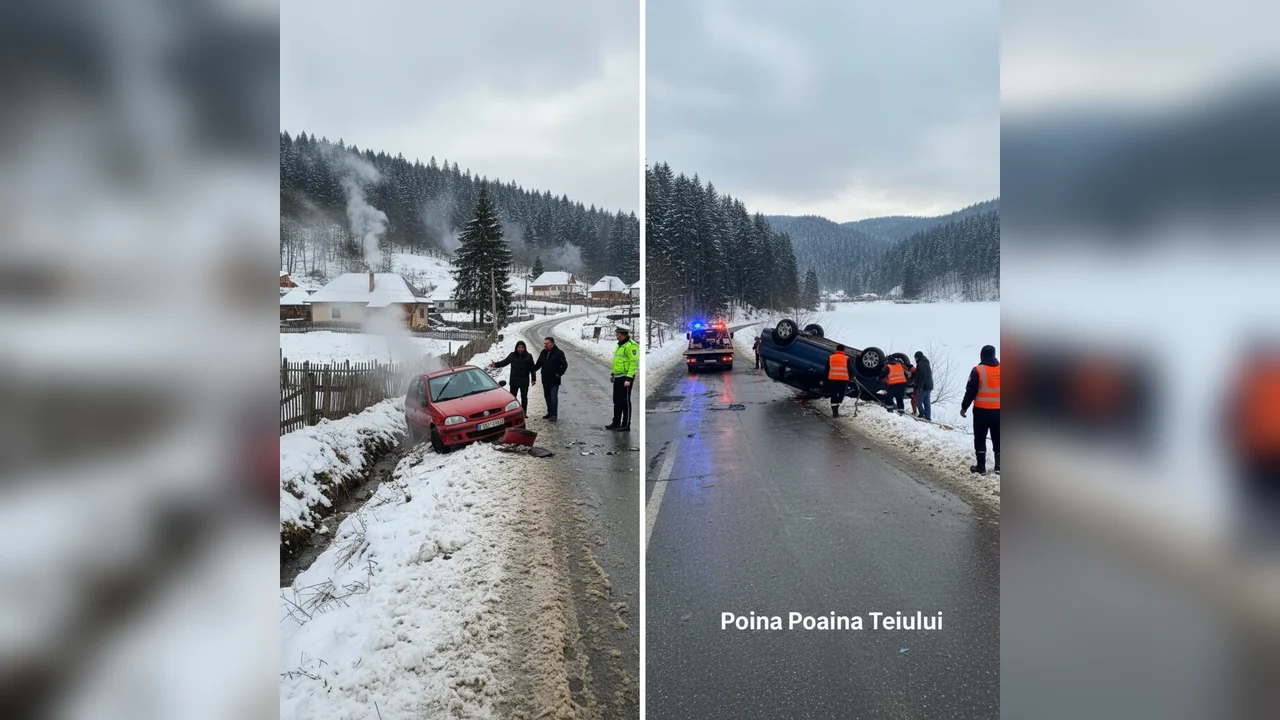 Accidente cu mașini scăpate de sub control în Pipirig și Poiana Teiului (FOTO)