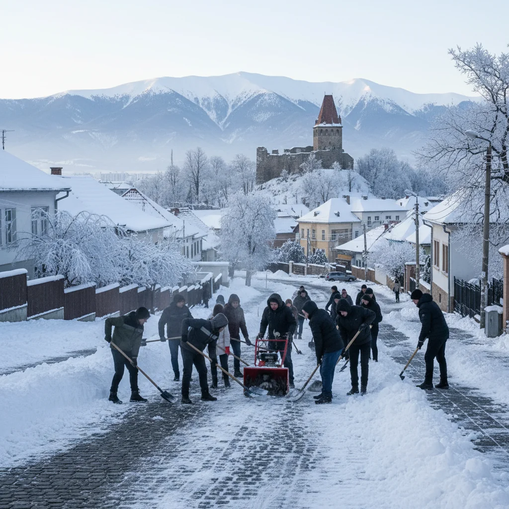 Acțiuni ample de curățare a zăpezii în municipiul Piatra-Neamț