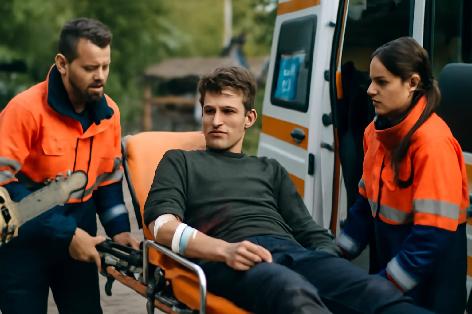 Adolescent transportat la spital după un accident cu drujba