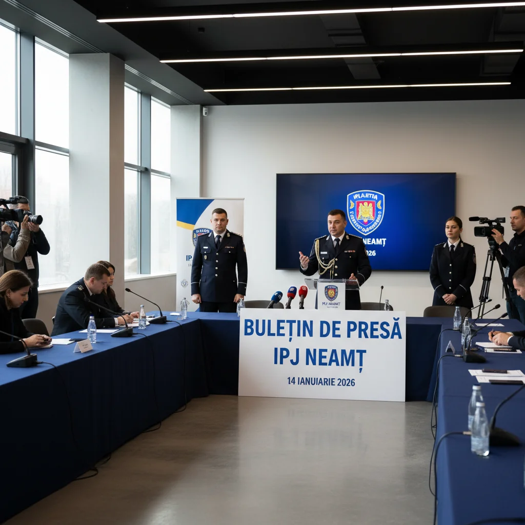 Buletinul de presă al IPJ Neamț din 14 ianuarie 2026, disponibil online pentru publicul din Piatra Neamț