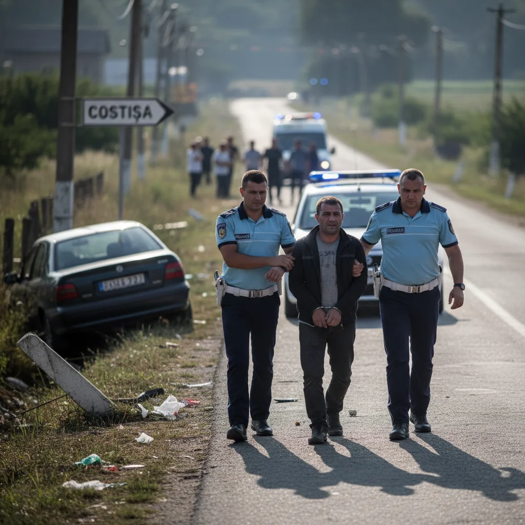 Cândești: accident, 1,84 mg/l, șofer reținut