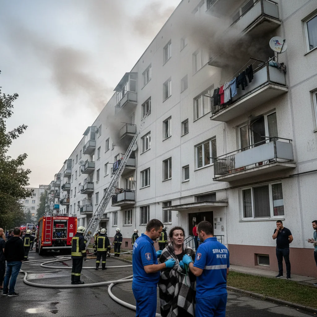 Degajare de fum într-un apartament din Piatra-Neamț, o femeie a primit îngrijiri medicale la fața locului