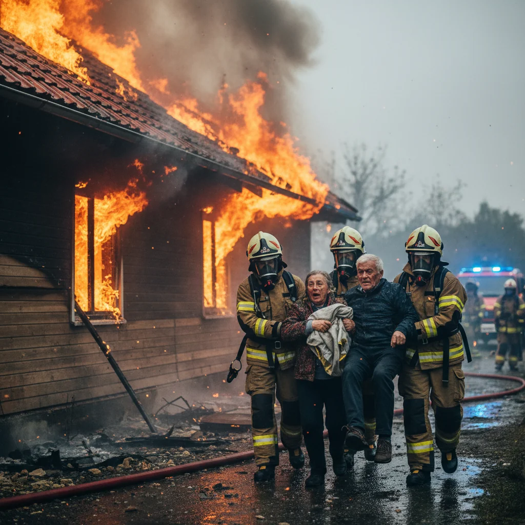 Doi vârstnici din Neamț, scoși la timp dintr-o locuință cuprinsă de flăcări de intervenția mascaților (FOTO)