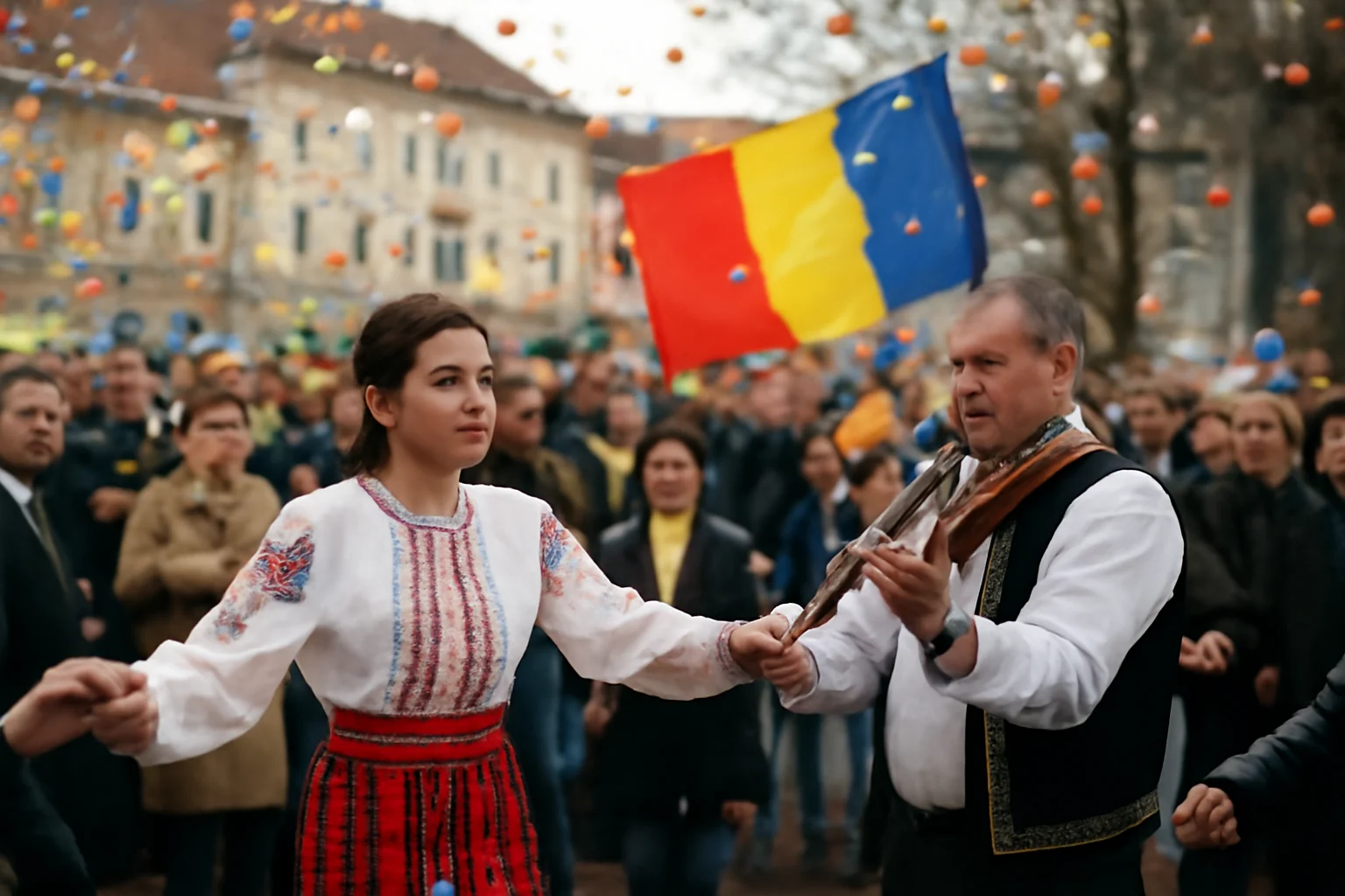 Hora Unirii, folclor autentic și ploaie de confetti în culorile drapelului, la o amplă celebrare a identității naționale la Piatra-Neamț (VIDEO)
