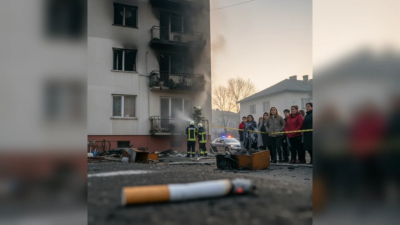 Incendiu într-un bloc din Piatra-Neamț declanșat de o țigară aruncată la întâmplare