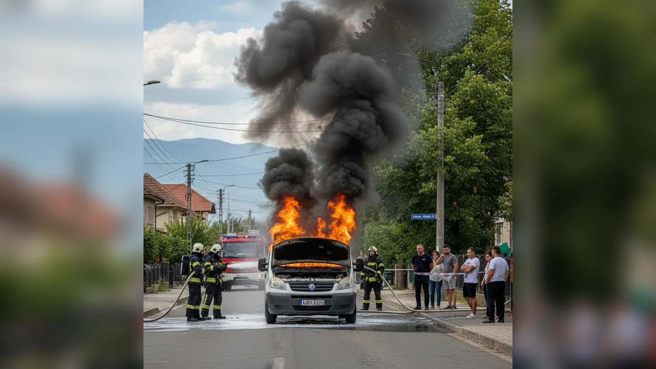 Incendiu la motorul unei autoutilitare pe strada Fermelor