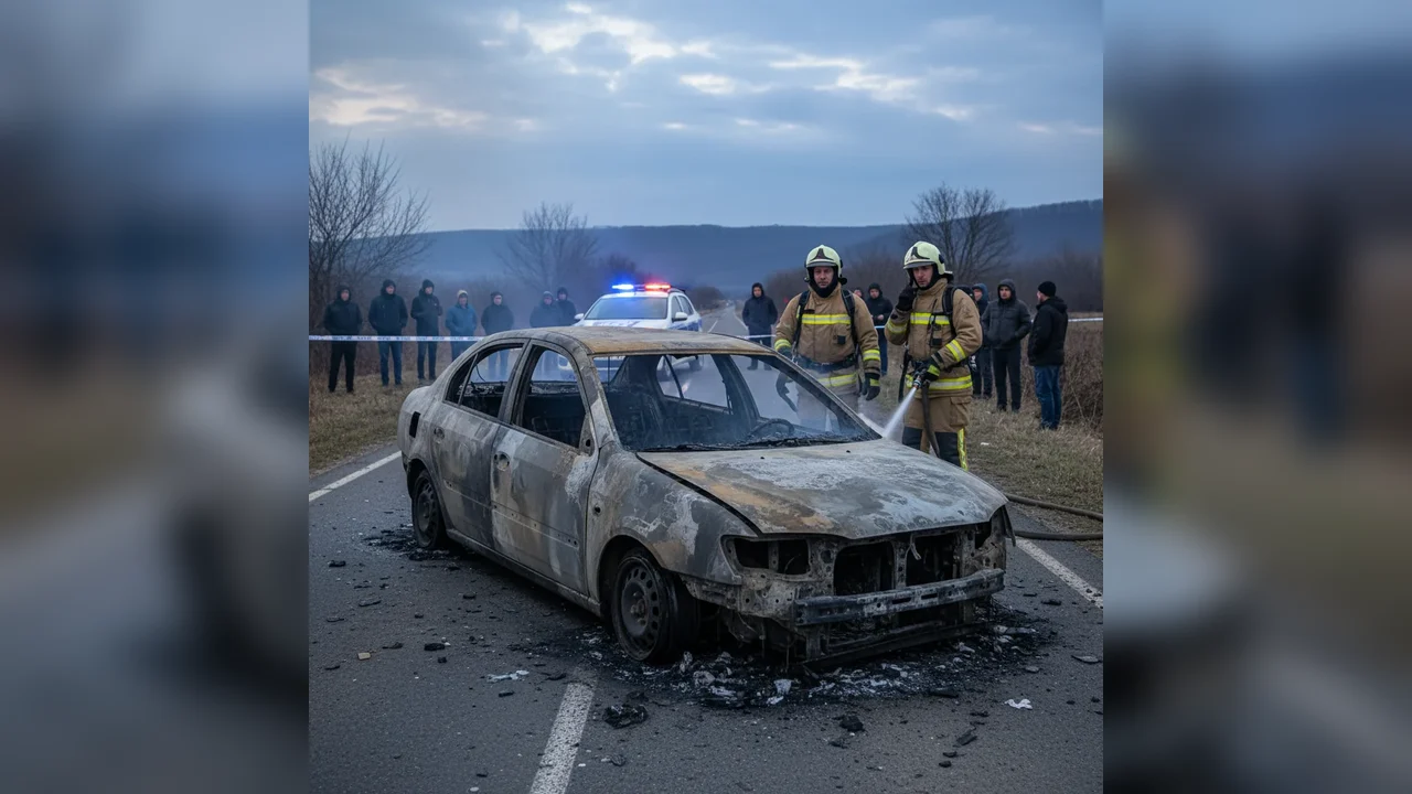 Mașină incendiată intenționat și distrusă de flăcări la Girov