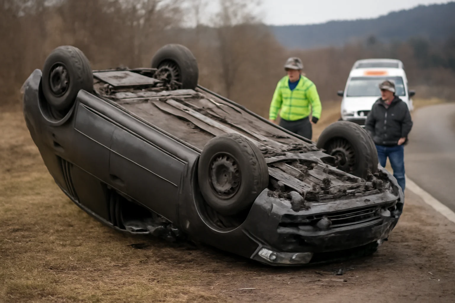 Mașină răsturnată într-un accident rutier în județul Neamț, anunțat de polițiștii din Piatra Neamț