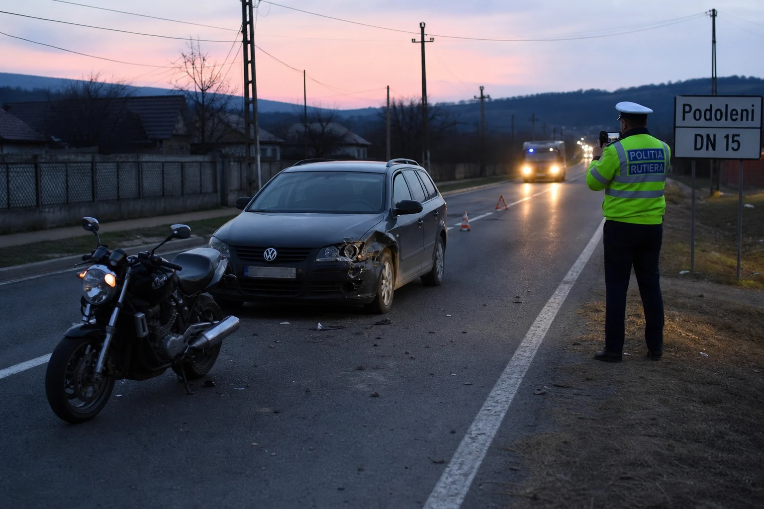 Podoleni, DN 15: motociclist rănit după depășire