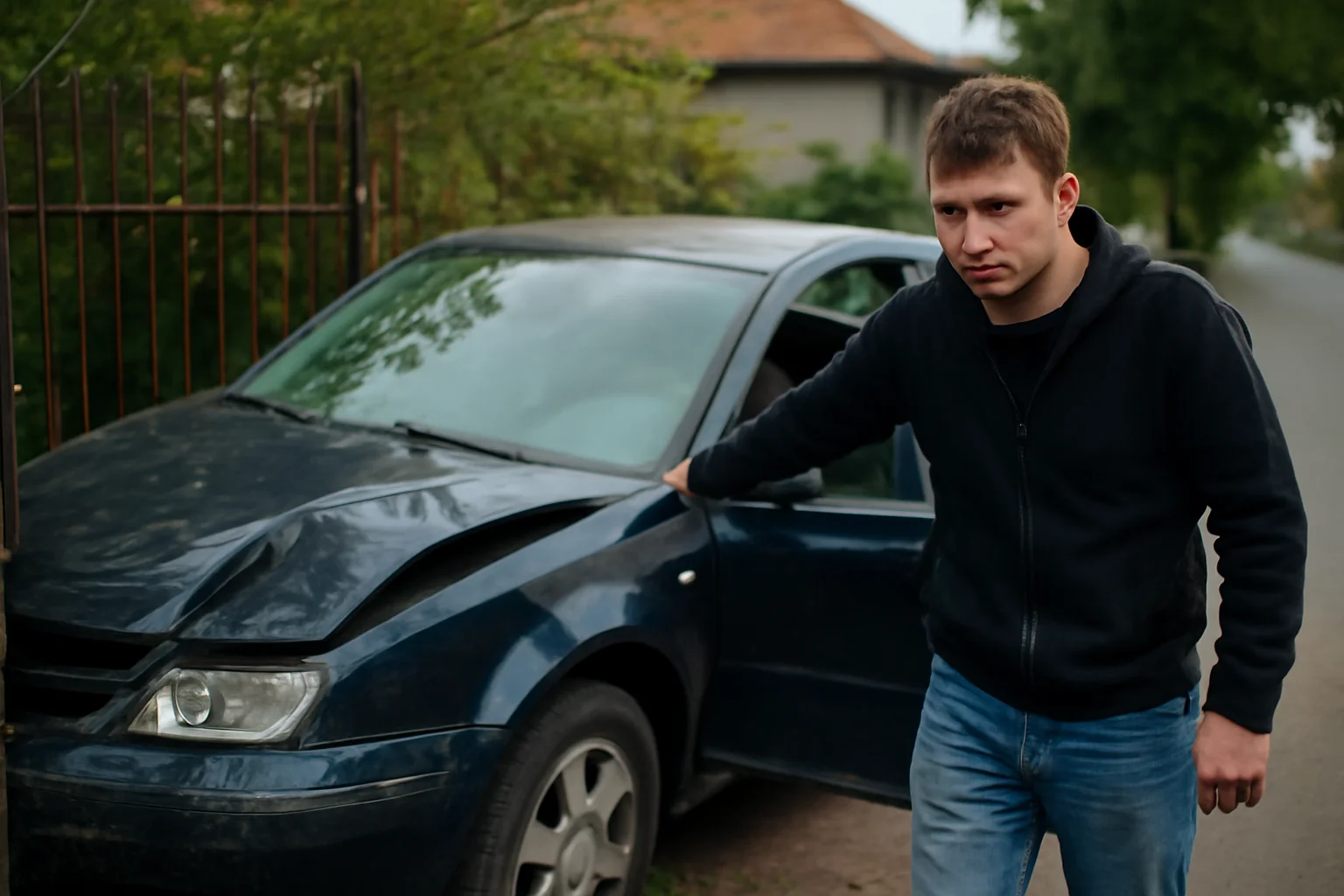Șofer băut și fără carnet din Neamț a lovit cu autoturismul un gard