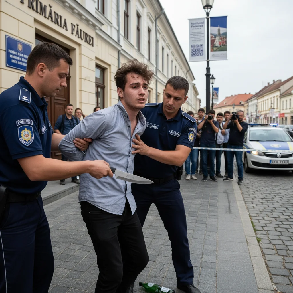 Tânăr în stare de ebrietate, reținut după un scandal cu cuțit la Primăria Făurei, județul Neamț