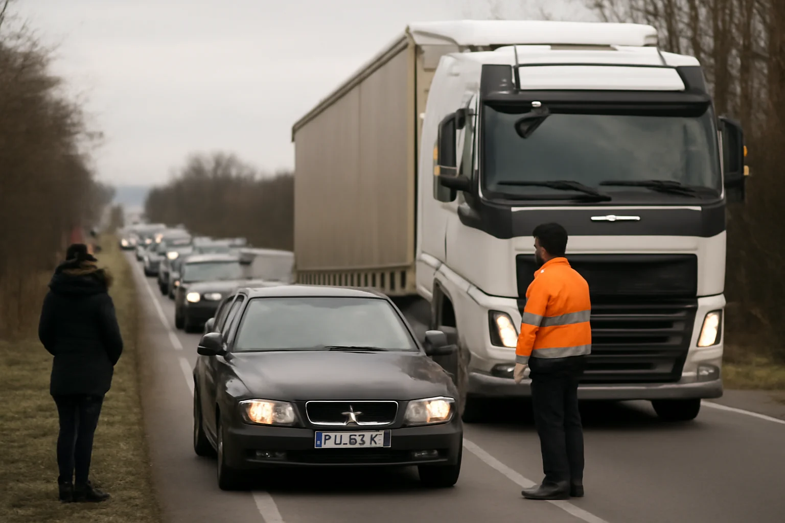 Trafic rutier îngreunat la Piatra Neamț pe DN 15C, în zona Bălțătești, după imobilizarea unui ansamblu rutier