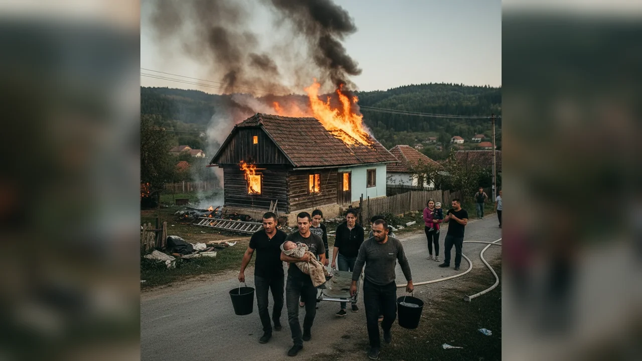 Vecinii au salvat un bebeluș inconștient și au stins focul
